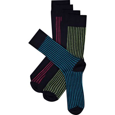 Navy bright vertical striped ankle socks pack