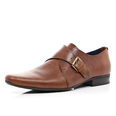Brown monk strap pointed shoes