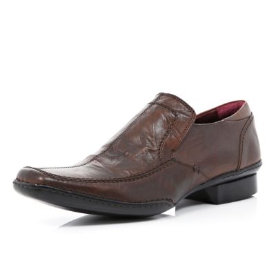 Brown square pointed formal slip on shoes
