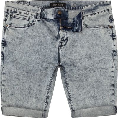 Light acid wash skinny stretch denim shorts