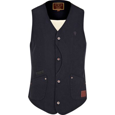 Blue Holloway Road herringbone waistcoat