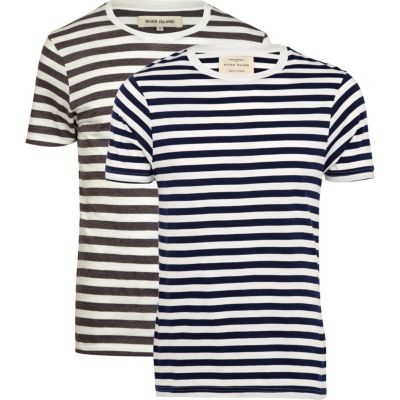 Navy and grey stripe t-shirt pack