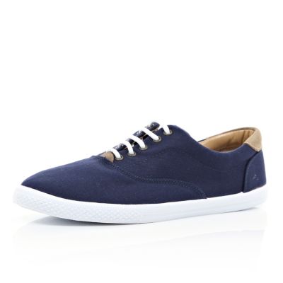 Navy canvas lace up trainers