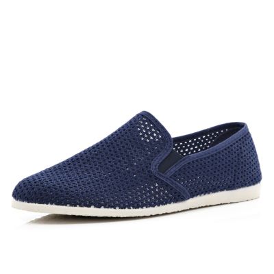 Navy mesh casual slip on plimsolls