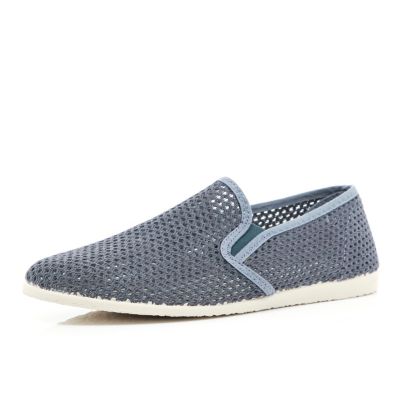 Grey mesh casual slip on plimsolls
