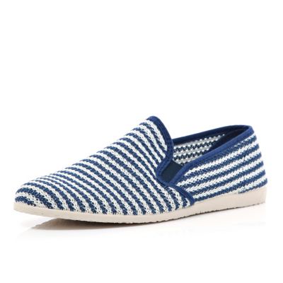 Navy stripe mesh casual slip on plimsolls
