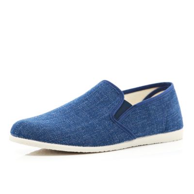 Navy canvas casual slip on plimsolls