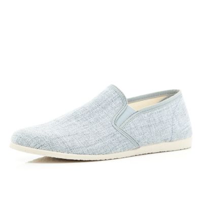 Grey canvas casual slip on plimsolls