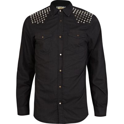 Black studded denim shirt