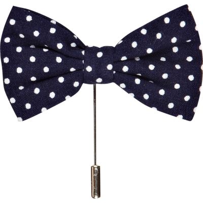 Navy polka dot bow lapel pin