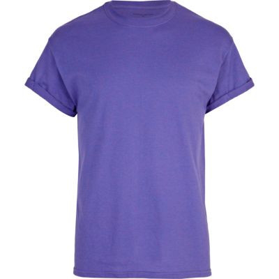 Purple crew neck roll sleeve t-shirt