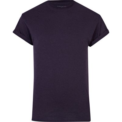 Purple crew neck roll sleeve t-shirt