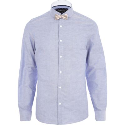 Blue penny collar bow tie shirt