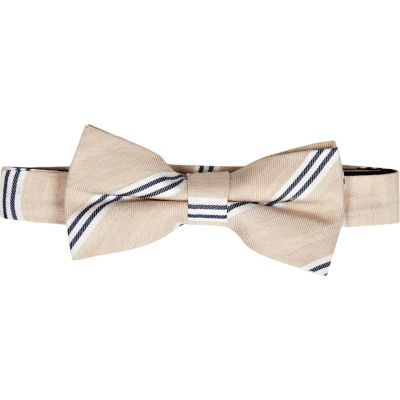 Light beige diagonal stripe bow tie