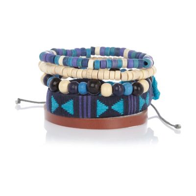 Blue aztec weave leather bracelet pack