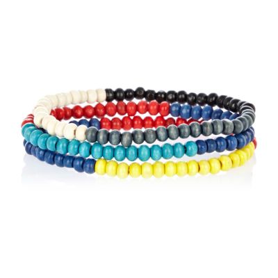 Red colour block bead bracelets pack 