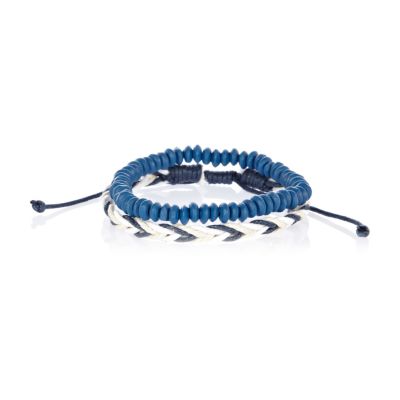 Blue and white woven bead bracelet pack 