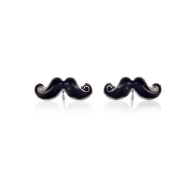 Black moustache stud earrings