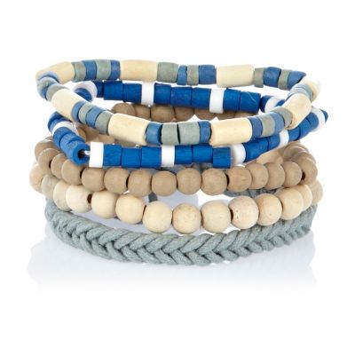 Ecru and blue woven bracelet pack
