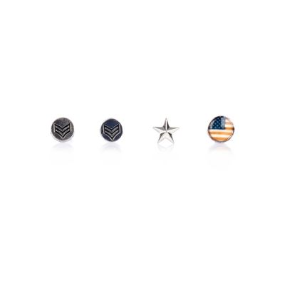 Grey military stud earrings pack