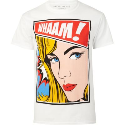 White wham pop art print t-shirt