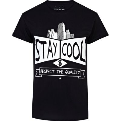 Black stay cool print t-shirt 