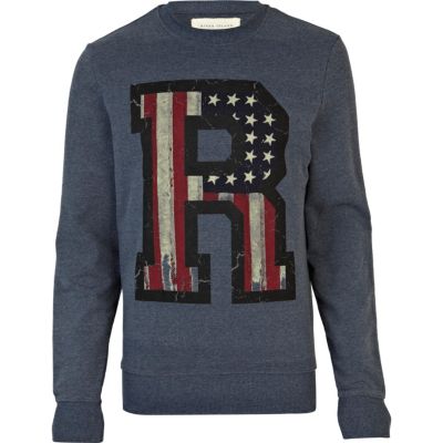 Navy stars and stripes R print sweatshirt