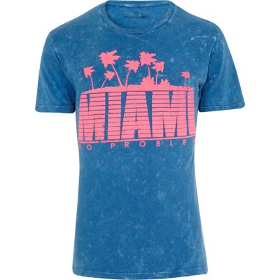 Blue tie dye Miami print t-shirt