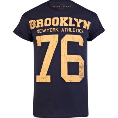 Navy Brooklyn Athletics print t-shirt