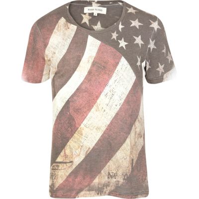 Ecru distressed American flag print t-shirt