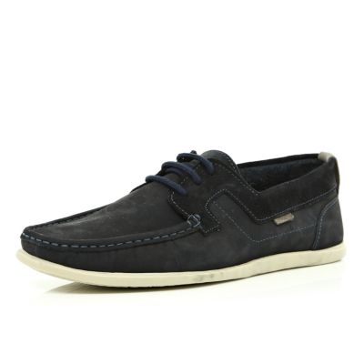 Navy contrast stitched lace up boat shoes