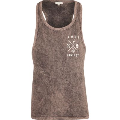 Purple acid wash jam hot back print vest