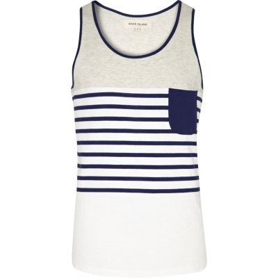 Ecru placement stripe colour block vest