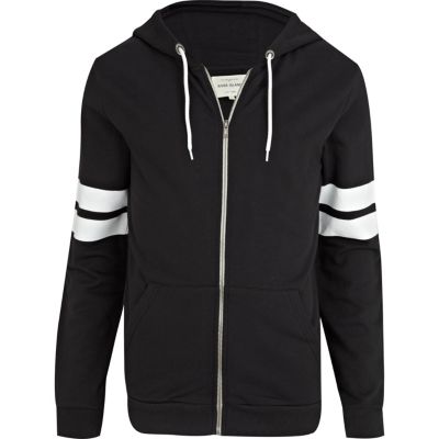 Black and white stripe sleeve hoodie
