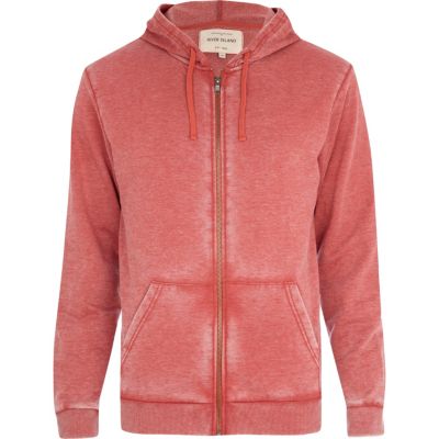 Red burnout zip through hoodie