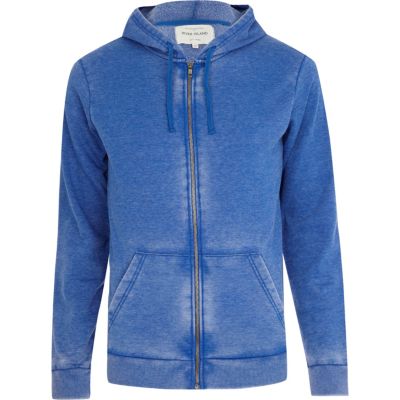 Blue burnout zip through hoodie