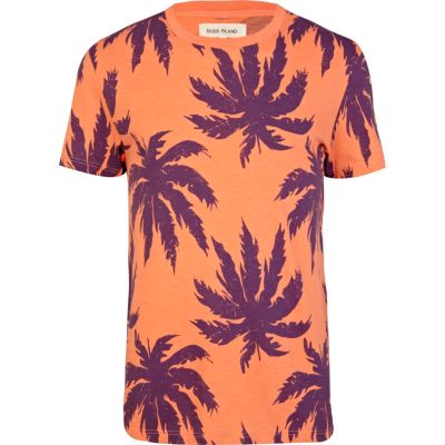 Orange tropical palm print t-shirt