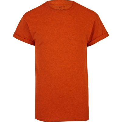 Orange crew neck roll sleeve t-shirt