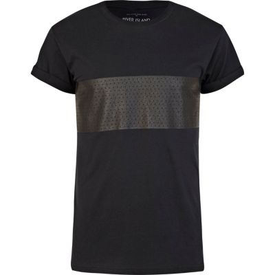 Black perforated print t-shirt