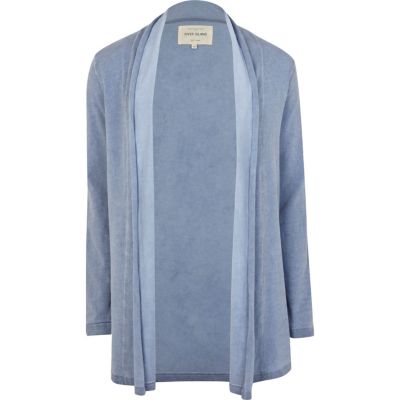 Blue denim-look unfastened cardigan