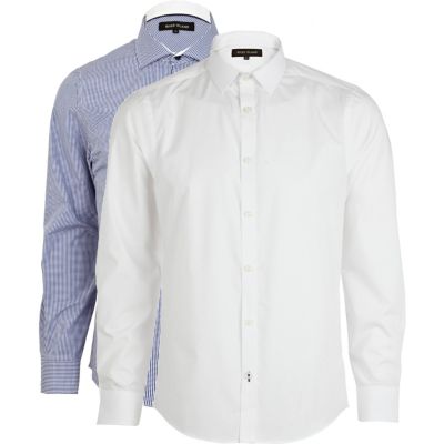 White and blue gingham long sleeve shirt pack