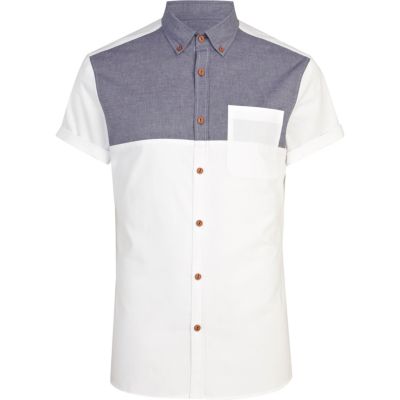 White short sleeve chambray Oxford shirt