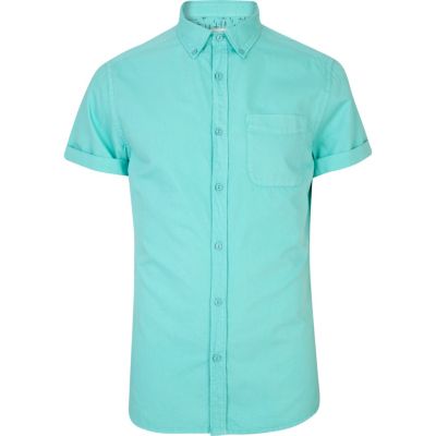 Turquoise short sleeve Oxford shirt