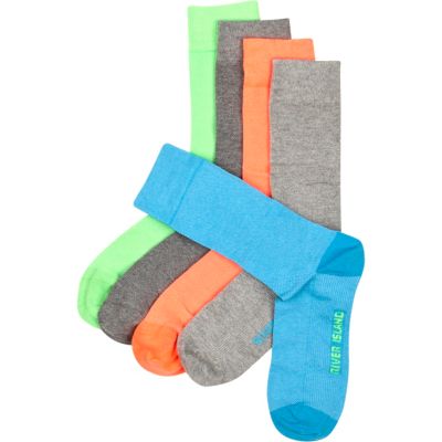 Neon and grey textured socks 