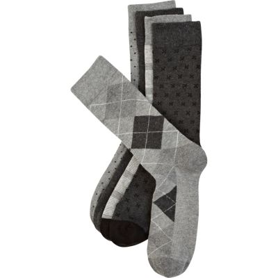 Grey patterned ankle socks pack