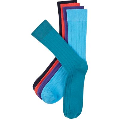 Blue, purple and red ribbed socks pack
