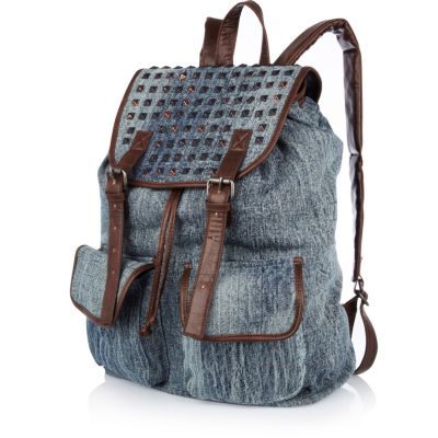Acid wash studded denim rucksack