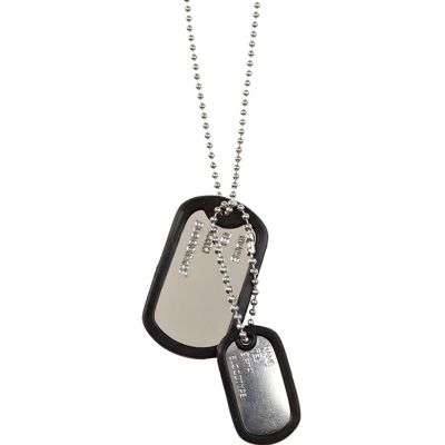 Grey rubber-edged dog tag necklace