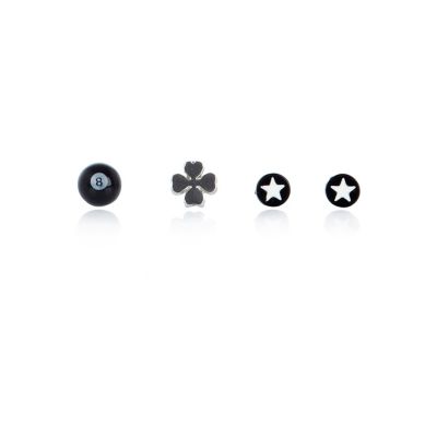 Black lucky stud earring pack