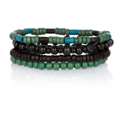 Green and black beaded bracelet pack